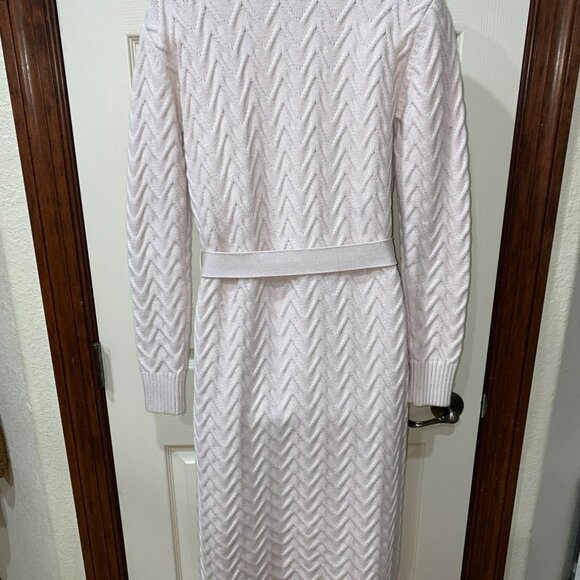 New Guess by Marciano Paula Faux Fur Trimmed Wrap Cardigan Coat With Chevron Kni - Picture 12 of 14